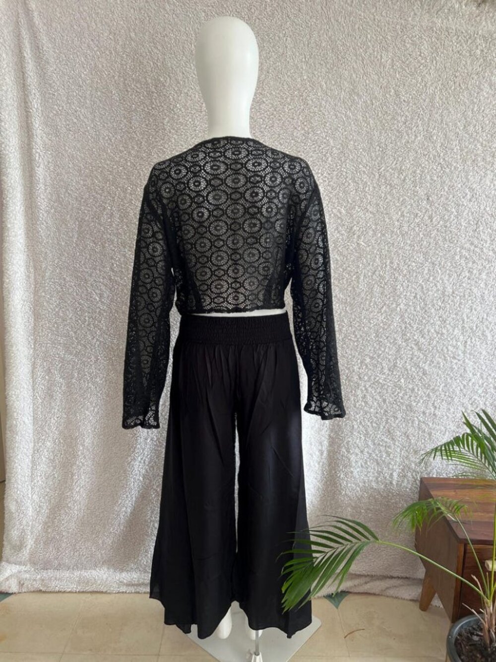 Thearah Black Wide Leg Pants in Cotton, High Waist - Picture 7 of 7